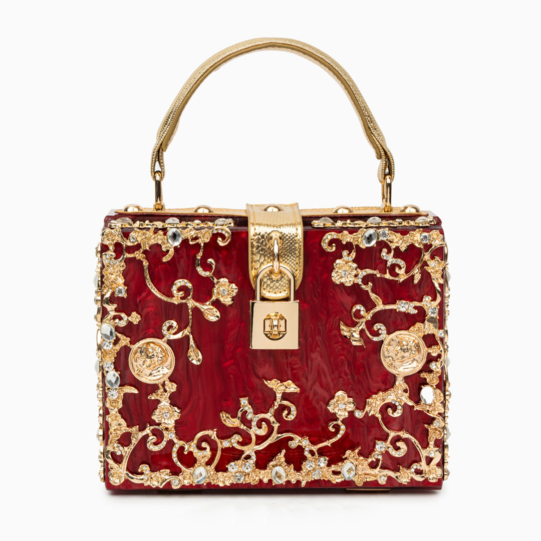 Sac de Soirée En Acrylique Bleu Ciel avec Décor Or Baroque