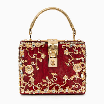 Sac de Soirée En Acrylique Bleu Ciel avec Décor Or Baroque