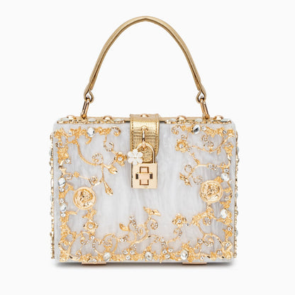 Sac de Soirée En Acrylique Bleu Ciel avec Décor Or Baroque