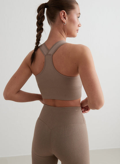 Brassière sport Femme Côtelée Extensible Maintien élevé Entraînement