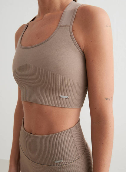 Brassière sport Femme Côtelée Extensible Maintien élevé Entraînement