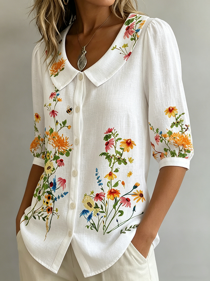 Blouse Femme Coton Lin Coupe Vintage Élégante