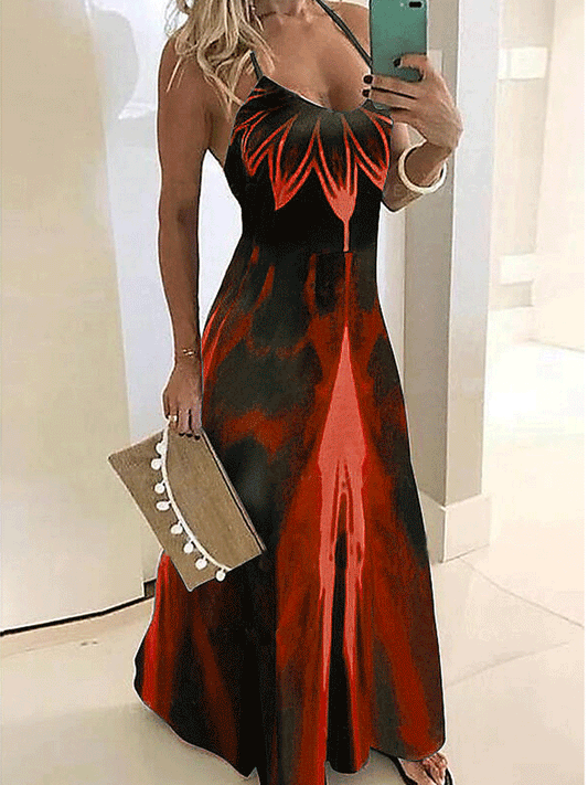 Robe Longue Été Rouge à Fleurs pour Femme - PanierRoyale
