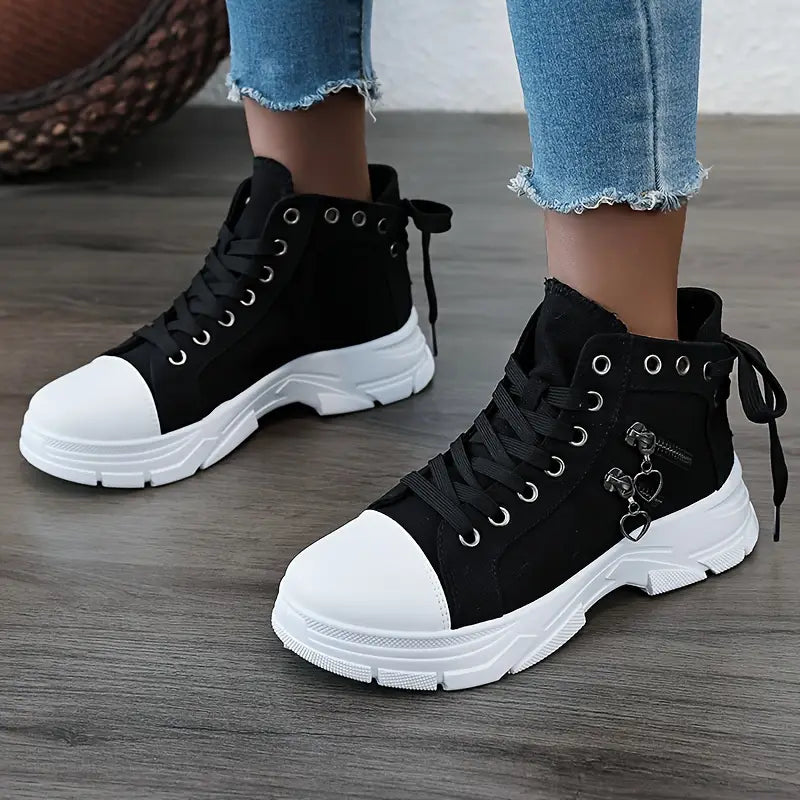 Baskets Hautes Femme Bleu Jeans à Fermeture Éclair