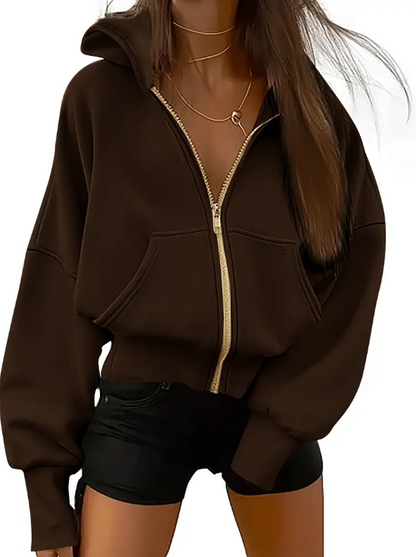 Sweat femme zippé noir vert foncé avec poches latérales