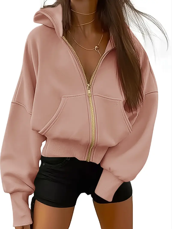 Sweat femme zippé noir vert foncé avec poches latérales