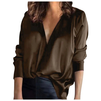 Blouse Femme Classique Col V Manches Longues - PanierRoyale