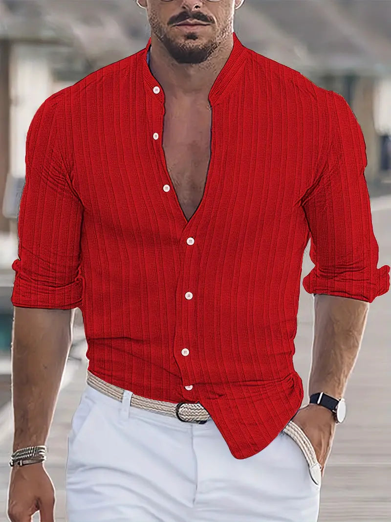 Chemise Homme Manches Courtes à Rayures avec Col Boutonné