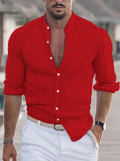 Chemise Homme Manches Courtes à Rayures avec Col Boutonné