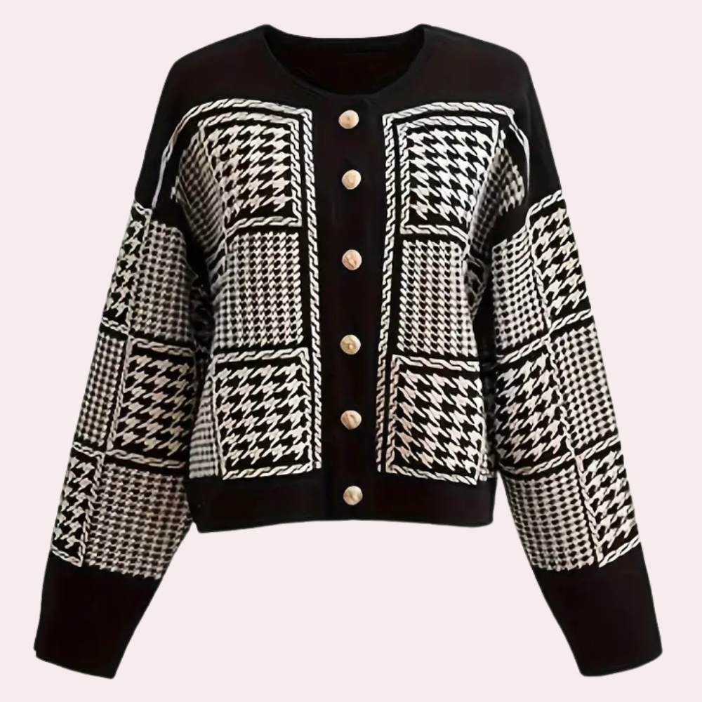 LAVINA - Cardigan Femme à Motif Pied-de-Poule Moderne