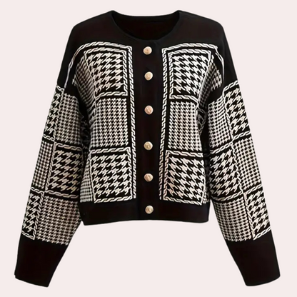 LAVINA - Cardigan Femme à Motif Pied-de-Poule Moderne