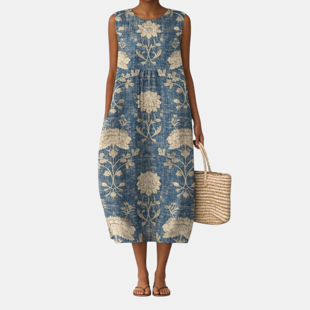 Robe midi Femme Sans Manches Col Rond Fluide