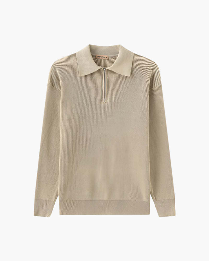 Pull Homme Col Polo en Maille Côtelée Chaud et Confortable