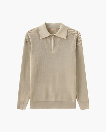 Pull Homme Col Polo en Maille Côtelée Chaud et Confortable