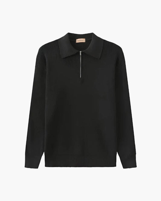 Pull Homme Col Polo en Maille Côtelée Chaud et Confortable - BerlinGlamour
