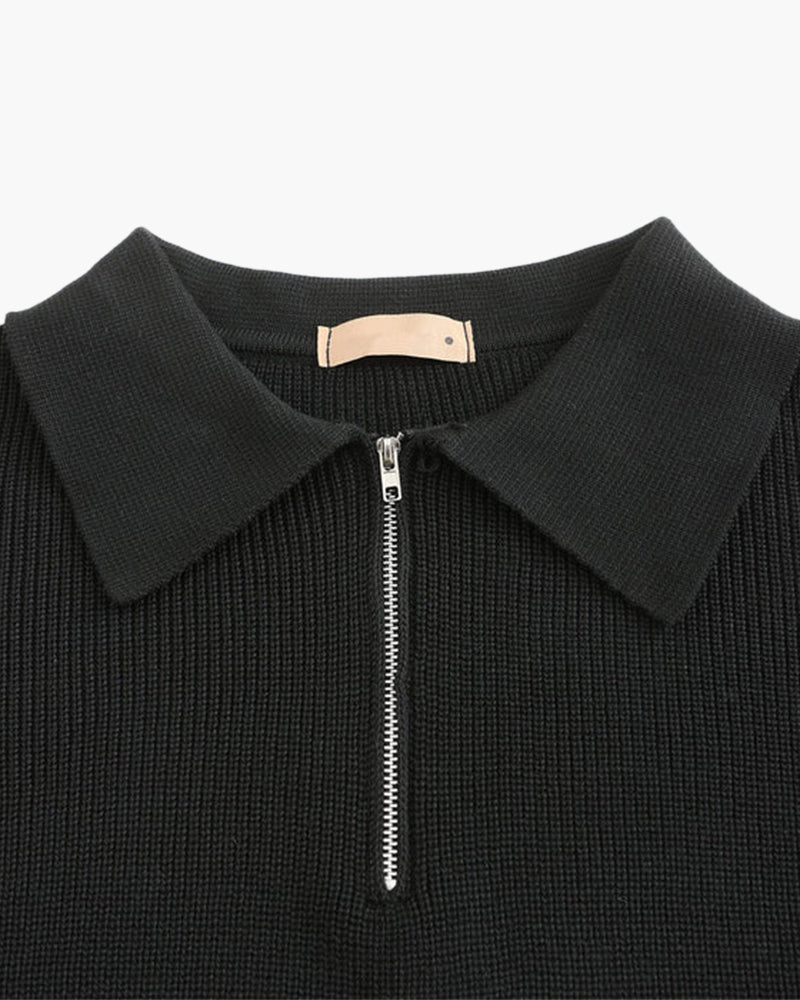 Pull Homme Col Polo en Maille Côtelée Chaud et Confortable