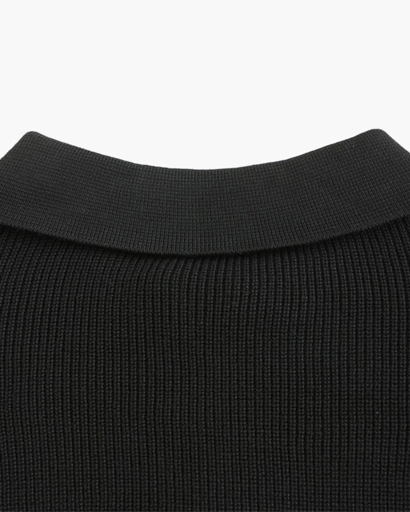 Pull Homme Col Polo en Maille Côtelée Chaud et Confortable