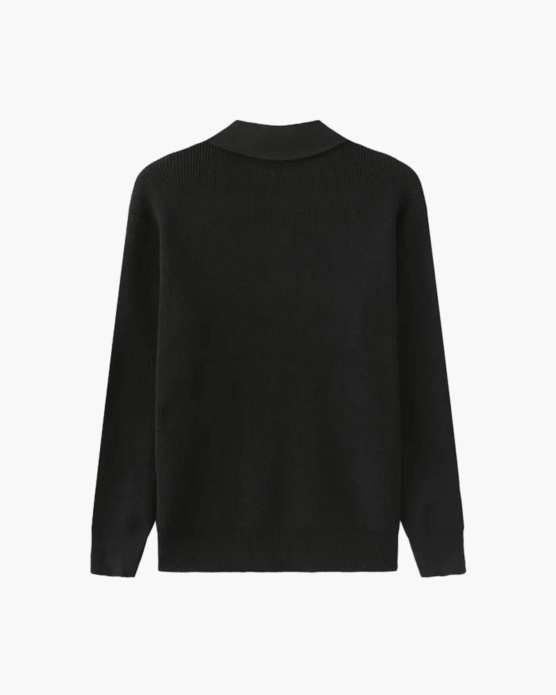 Pull Homme Col Polo en Maille Côtelée Chaud et Confortable