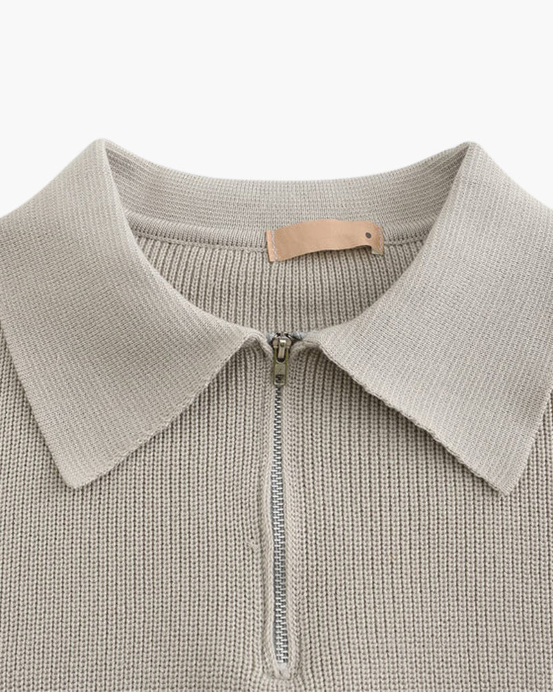 Pull Homme Col Polo en Maille Côtelée Chaud et Confortable