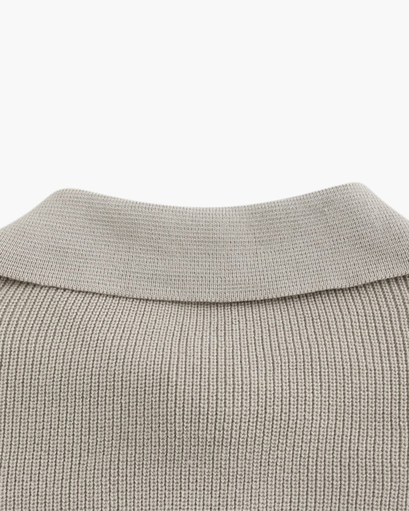 Pull Homme Col Polo en Maille Côtelée Chaud et Confortable