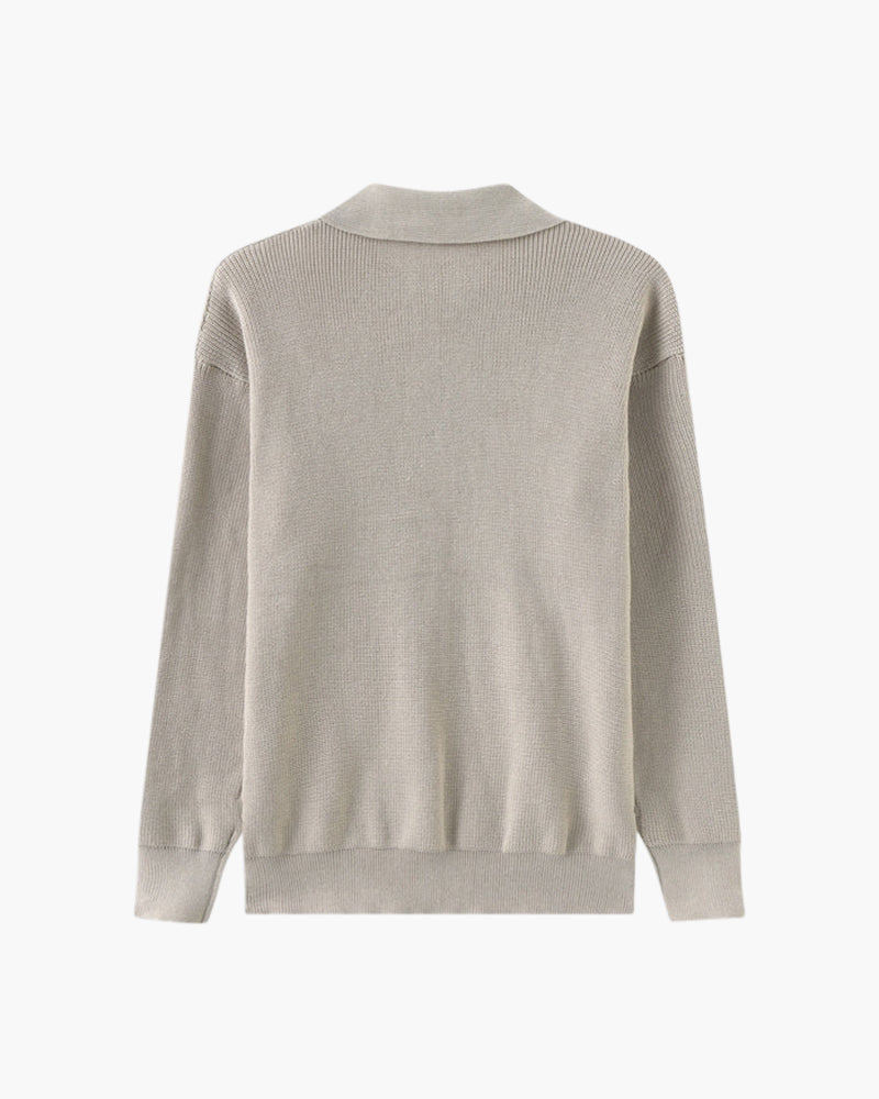 Pull Homme Col Polo en Maille Côtelée Chaud et Confortable