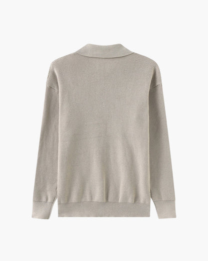Pull Homme Col Polo en Maille Côtelée Chaud et Confortable