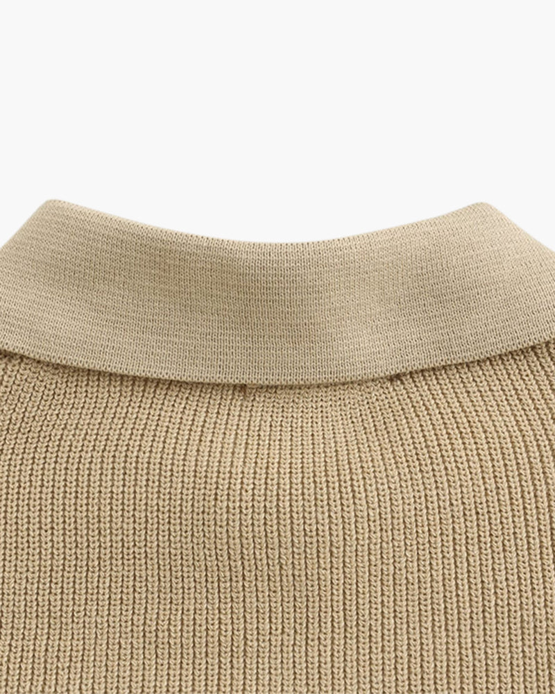 Pull Homme Col Polo en Maille Côtelée Chaud et Confortable