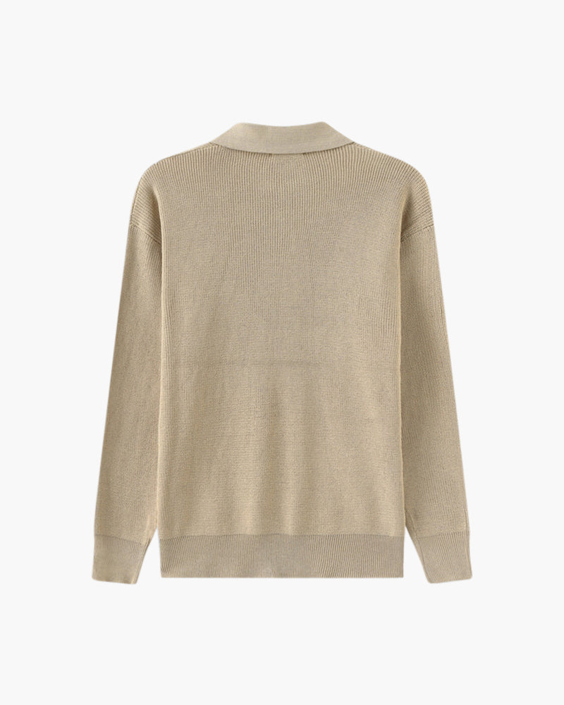 Pull Homme Col Polo en Maille Côtelée Chaud et Confortable
