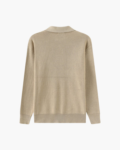 Pull Homme Col Polo en Maille Côtelée Chaud et Confortable