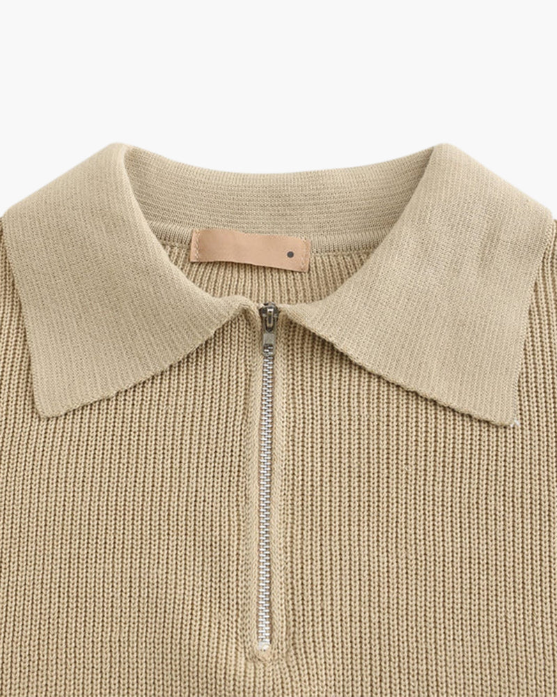 Pull Homme Col Polo en Maille Côtelée Chaud et Confortable