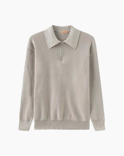 Pull Homme Col Polo en Maille Côtelée Chaud et Confortable