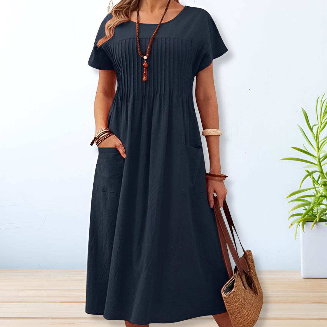 Robe Été Manches Courtes Bleu Marine Confortable - PanierRoyale