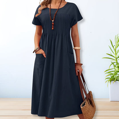 Robe Été Manches Courtes Bleu Marine Confortable - PanierRoyale