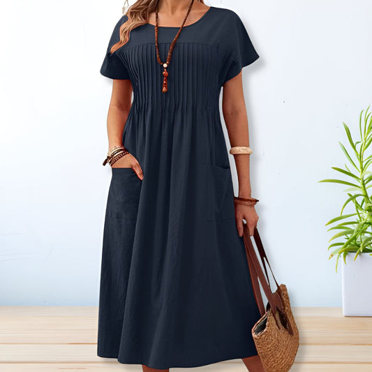 Robe Été Manches Courtes Bleu Marine Confortable - PanierRoyale