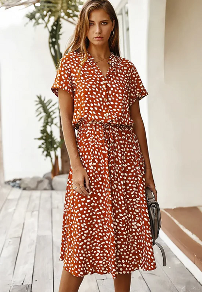 Robe Femme Été Mi-Longue Élastique avec Ceinture Réglable