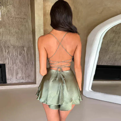 Robe Satin Mini Épaules Dévoilées