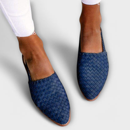 Mocassins Femme Tressés Talon Ouvert Bout Pointu