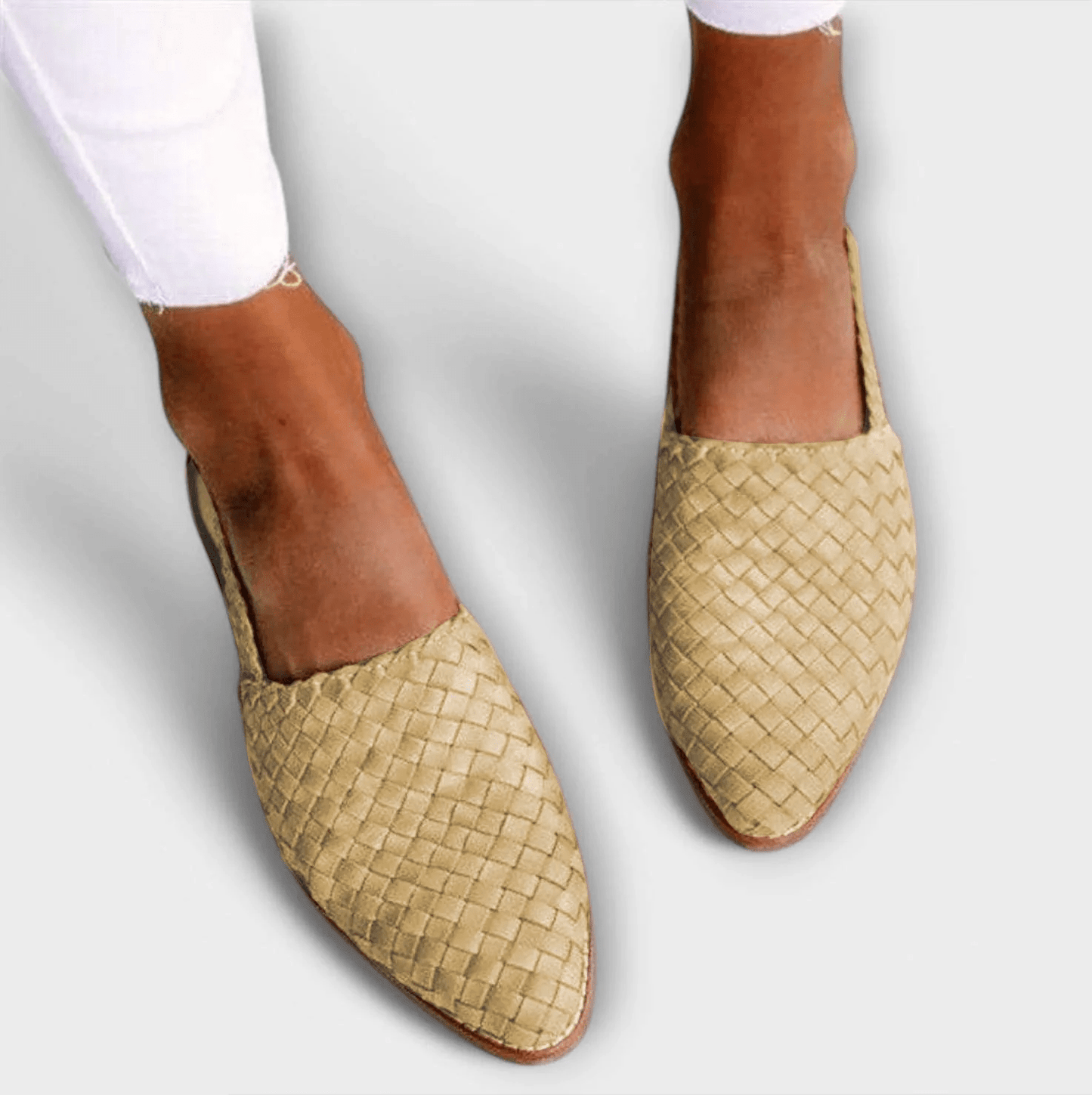 Mocassins Femme Tressés Talon Ouvert Bout Pointu