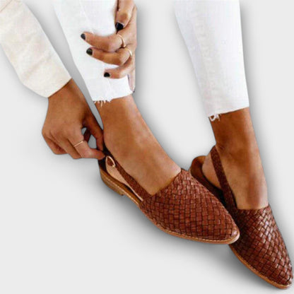 Mocassins Femme Tressés Talon Ouvert Bout Pointu