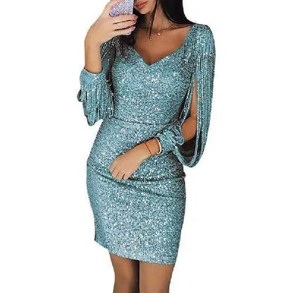 Robe de Soirée Élégante Manches Longues Brillante