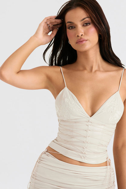 Corset en cuir végétal blanc pour femme avec jupe mi-longue