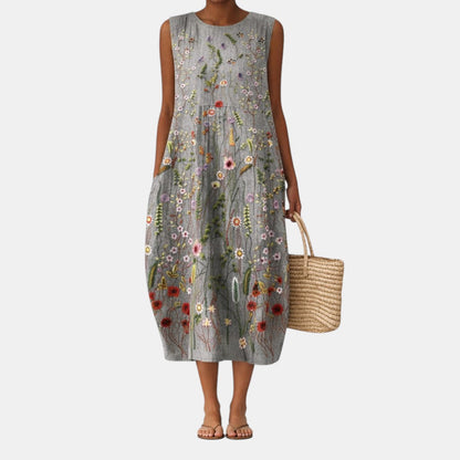 Robe midi Femme Fluide Sans Manches Imprimé Floral