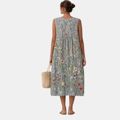 Robe midi Femme Fluide Sans Manches Imprimé Floral