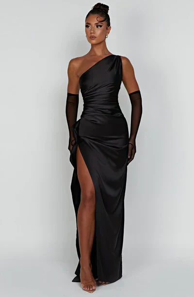 Robe de Soirée Femme Élégante - Robe de Cocktail Satin Noir Glamour