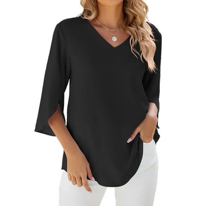 Blouse Été Col en V Manches Courtes Décontractée