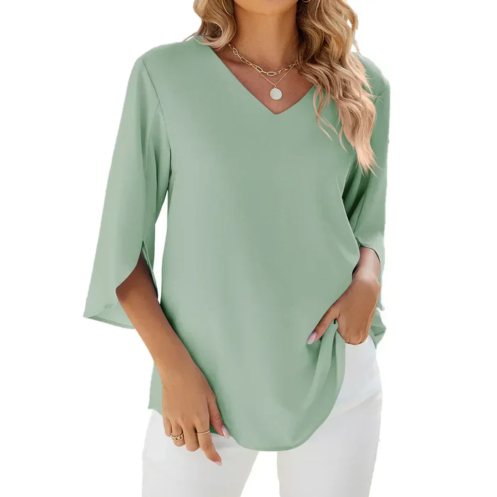 Blouse Été Col en V Manches Courtes Décontractée