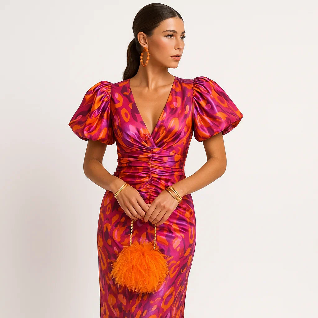 Robe Élégante Femme à Manches Bouffantes et Imprimé Floral - PanierRoyale