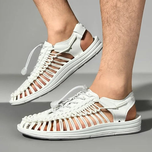 Sandales Homme Tressées Blanc Néon → Sandales Homme Tressé Blanc Brillant - PanierRoyale