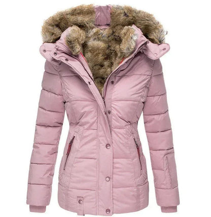 Veste Hiver Femme à Capuche Fourrure Synthétique Douce et Chaude