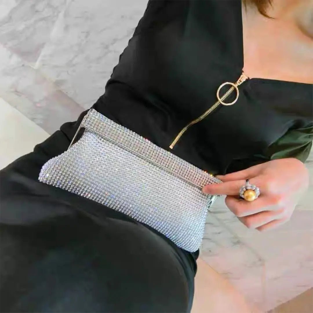 Sac Clutch Soirée Diamants avec Fermeture Éclair